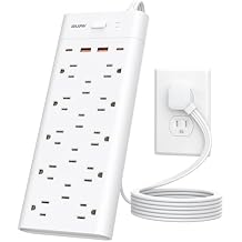 Power Strip Surge Protector with 14 Outlets and 4 USB Ports 2 USB C, 6 Ft Flat Plug Heavy Duty Extension Cord, 1700 Joules, Wall Mount for Home, Office, Gaming Room,Dorm, White