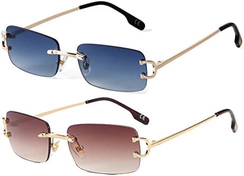 Rimless Sunglasses for Men Women Small Narrow Rectangle Sunglasses
