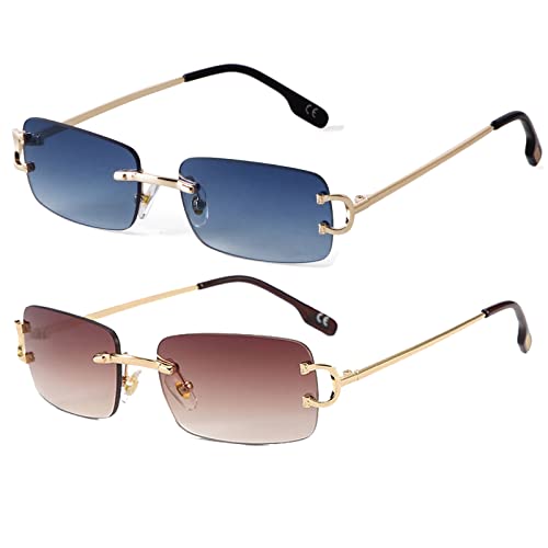 SDINM Rimless Sunglasses for Men Women Fashion Small Narrow Rectangle Sun Glasses Shades 90s Eyewear