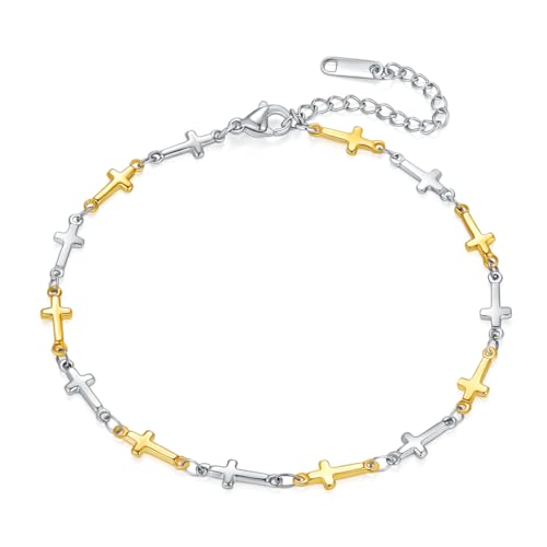 Image of Stainless Steel Ankle Bracelet for Women, 8.2 inch+2 inch Adjustable | Waterproof, Anklets Set, 14K Gold Plated, Jewelry Gift