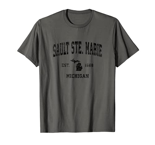 Sault Ste. Marie Michigan MI Vintage Sports Design Black Pri T-Shirt