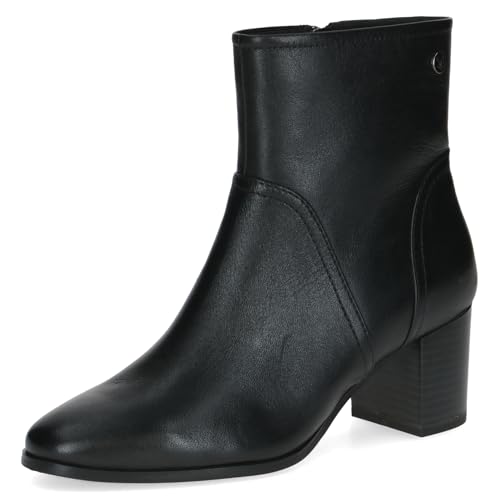CAPRICE Bottines femme en cuir à talon bloc, Noir (Black Nappa), 39 EU