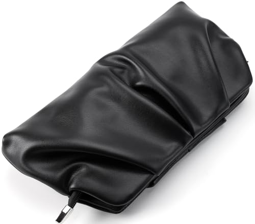 Image of Women Clutch Bag Dressy Formal Handbag Pleated PU Clutch Purse Detachable Chain