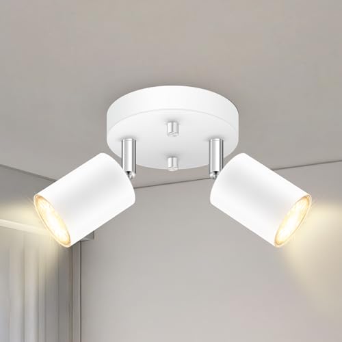 2 Light Track Lighting Fixtures Ceiling, Matte White Round Directional