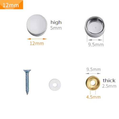 Tornillo espejo de cobre macizo, tapa decorativa, tornillo para anuncio de vidrio, acabado plata pulida 12mm - (8 piezas) miniatura 2