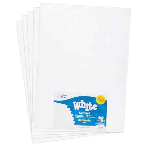 Baker Ross FN223 A2 White Card Pack - Pack of 30 Plain Paper Sheet Blank Sheets for Arts and Crafts