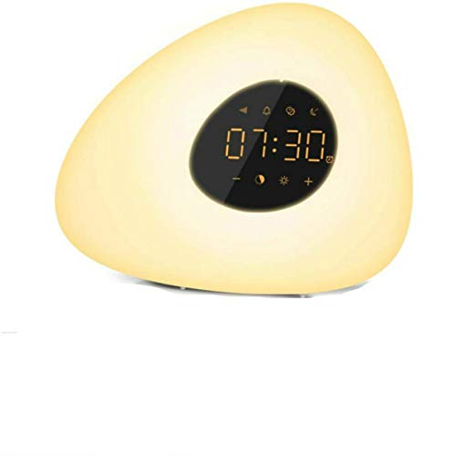 RajoNN Réveil Réveil Lumière de Réveil Simulation de Coucher de Soleil avec 10 Sons de la Nature 7 Couleurs Lumière Commande Tactile Lampe de Nuit à Intensité Variable