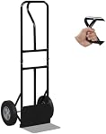 Goplus Camion à main en métal, poids lourd 600 LBS Déplacement de chariot Dolly avec poignée P & 10" Roues en caoutchouc, Cart à main plate avec plaque de base pliable pour la maison, Entrepôt, Garage (Rouge) (Noir)