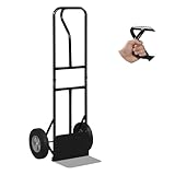 Goplus Metal Hand Truck, Heavy-Duty 600 LBS Moving Dolly Cart with P-Handle & 10' Rubber Wheels, Lay Flat Hand Cart with Foldable Base Plate for Home, Warehouse, Garage (Black)