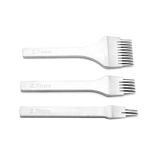 White Steel 2/5/10 Punch Prong Tool Set Lacing Stitching Chisel Set for Leather Crafts (2.7mm) Leather Tools,Pricking Irons (Pitch 2.7mm)