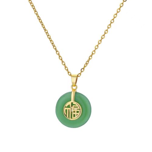 DATOA Good Fortune Pendant Necklace Vintage Good Luck Pendant Chain14K Gold Plated Jade...