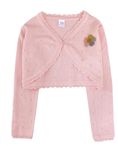 Girls Cotton Cardigan Dress Cover Up Kids Long Sleeve Open Front Bolero Cropped Jacket Solid Color Knitwear