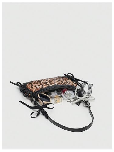 Image of Verdusa Women's Y2K Purse Coquette Bow Tie Vintage Shoulder Bags Lace PU Leather Kawaii Handbag