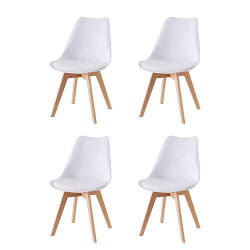 Baroni Home Sedia da Pranzo o Ufficio con Gambe in Legno, Sedia Ergonomica con Cuscino Integrato 57X48X79 cm (4, Bianco Gambe in Legno)