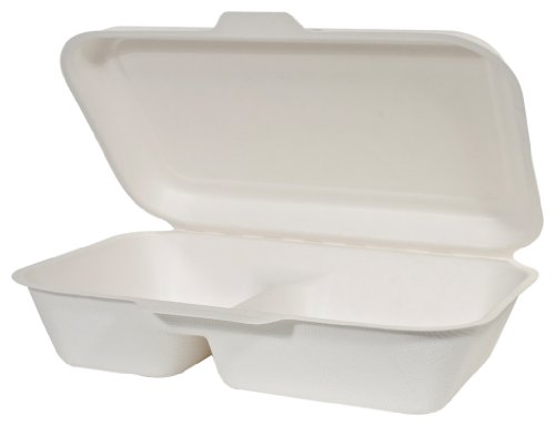 29-HL962 Fiber 2-C Bagasse Clamshell, 9" Length x 6" Width x 3" Height (Case of 250)