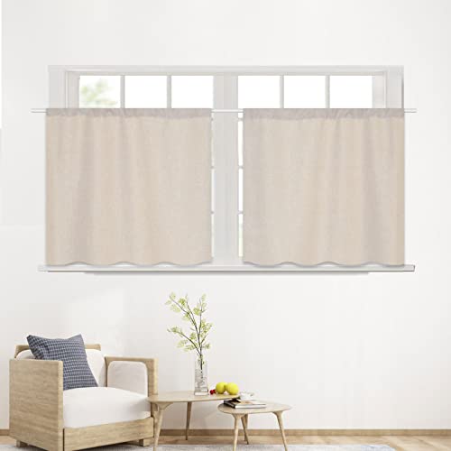 YISURE Leinen Küchen Vorhänge Kurz Gardinen beige für Wohnzimmer...