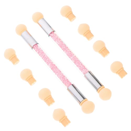 DECORNIJIA 2 Pinceles de Esponja para Uñas de Doble Cabezal Set 2 Piezas con Cabezales Redondos y Puntiagudos Colores Rosa y Blanco Ideales para Degradados y Decoración de Uñas