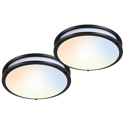 hykolity 16 inch Dimmable LED Flush Mount Ceiling Light Fixture, 36W, 2200LM, 2.7/3/3.5/4K/5K Adjustbale, 120°Light Angle, CRI90, Ceiling Lamp for Bedroom, Kitchen, Office, ETL Listed 2Pack