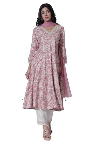 Kurta Anarkali femme rose ensemble floral 3 pièces pantalon droit et Dupatta W size S