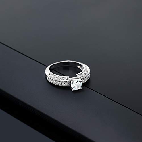 Gem Stone King 925 Sterling Silver Sky Blue Aquamarine Engagement Filigree Ring For Women (1.34 Cttw, Round 6MM, Gemstone March Birthstone, Available In Size 5, 6, 7, 8, 9)3