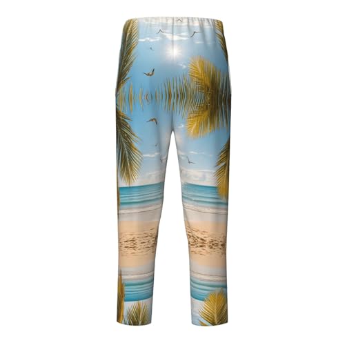 Pajama Pants Pajama Bottoms with Elastic Waistband Sleepwear Lounge Pants, Summer Beach Coconut Trees Sun2