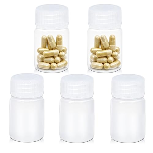 UMETASS 1 oz Wide Mouth Lab Reagent Bottle, Laboratory Grade Chemical Container, Sealed Leak-proof Translucent HDPE Bottle, Pill Bottle, Water Sample Bottle(5 Pcs)