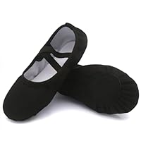 Acfoda Leinwand Ballettschuhe Mädchen Flache Ballettschläppchen Kinder Leicht Weich Schläppchen Ballerinas Tanz Gymnastik Schuhe mit Geteilter Ledersohle Schwarz Gr.36