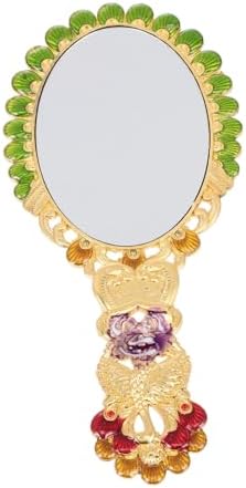 NOLITOY Beauty Mirror Handle Glass Handheld Retro Mirror Hand Mirror Foldable Hairdressing Mirror Chic Makeup Tools Vintage Antique Hand held Mirrors Accessories Tool Metal Silver Mirror