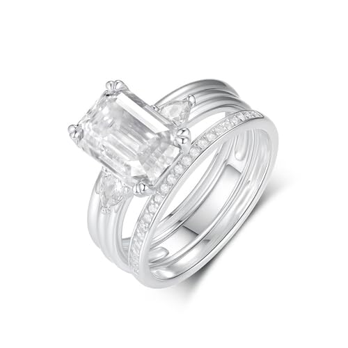 Skcess Anillo de oro blanco de 9 quilates, anillo de boda con moissanita, color blanco, 57 (18.1), Moissanite, Moissanita