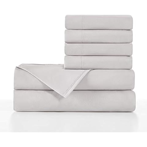 BASIC CHOICE Soft 2000 Series Bed Linen Set, Standard 100 by Oeko-Tex, Light Gray, 6 Pieces, King Cover