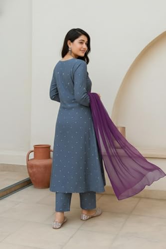Image of ANNI Designer Women's Rayon Viscose Printed Straight Kurta with Pant and Dupatta | Stylish Ethnic Wear Set for Women | Casual, Festive & Office Wear Kurti Set