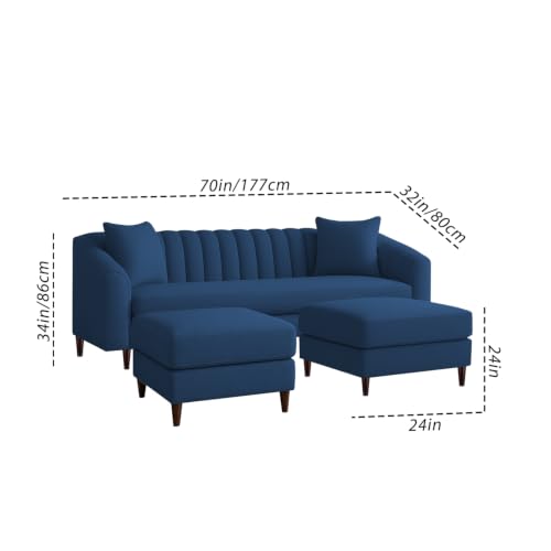 Image of Doraldo 3 Seater Sofa Set with 2 Ottoman for Living Room (Blue) Premium Fabric Sofa