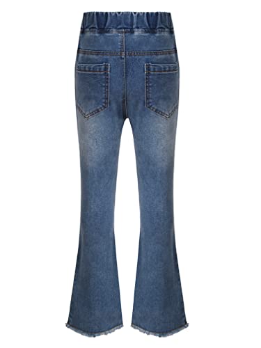FEESHOW Girls Kids Tassel Irregular Hem Flare Jeans Bell Bottom Youth Vintage High Waist Fitted Stretchy Denim Pants2