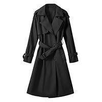 Vancavoo Trench Coat Femme Manteau Printemps Long Veste Blouson Classique Double Boutonnage Blazer Manteau Jacket Coat Automne Hiver Outwear,Noir,M