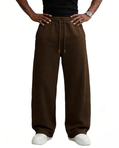 Image of Men's Baggy Sweatpants Cotton Fleece Wide Leg Lounge Sweat Pants Drawstring Waist Jogging Pants with Pockets