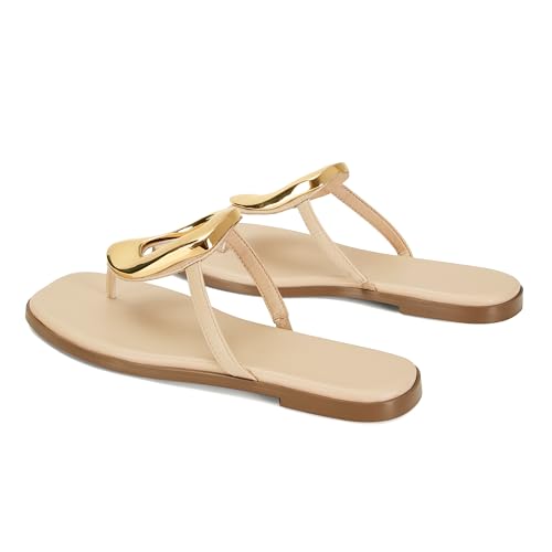 Image of Wnshonzy Flip-Flops for Women Thong Sandals Flat Slip on Slides Beach Comfort Open Square Toe Ladies Slipper Dressy Metal Hardware Decoration Summer Shoes Casual Fashion