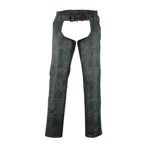 Daniel Smart Motorcycle Leather Chaps – All Season Unisex Biker Pant with Customizable fit and Carry Pockets (Small) Grey