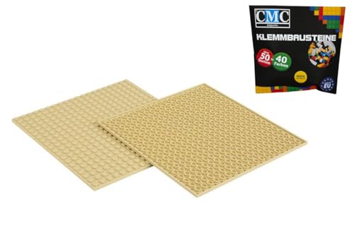 CMC imports 2 x Bauplatte Grundplatte Modular - beidseitiges Bauen Kompatibel Beige 20 x 20 Noppen Platte Basepalte Klemmbausteine Bausteine City