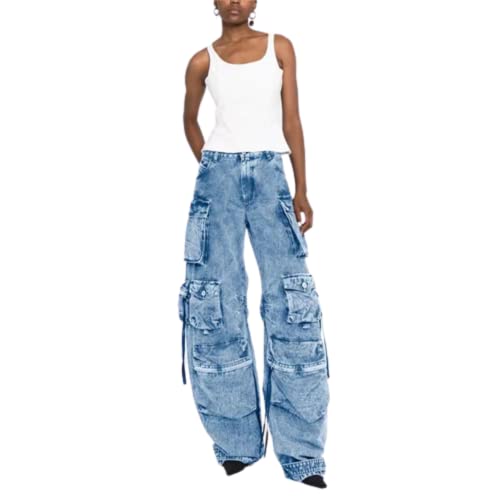 LAPRBY Multi-Pocket Jeans Washed Cargo Pants Y2k Retro High Street High Waist Jeans Casual Wide Leg Parachute Pants4