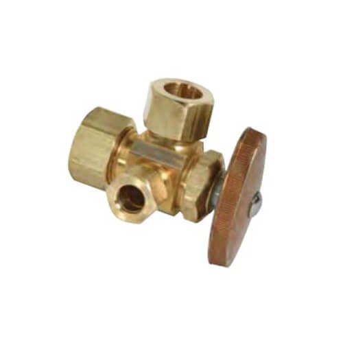 5/8" OD Compression x 3/8" OD Compression x 1/4" OD Compression Dual Angle Supply Stop, Lead Free (Rough Brass)