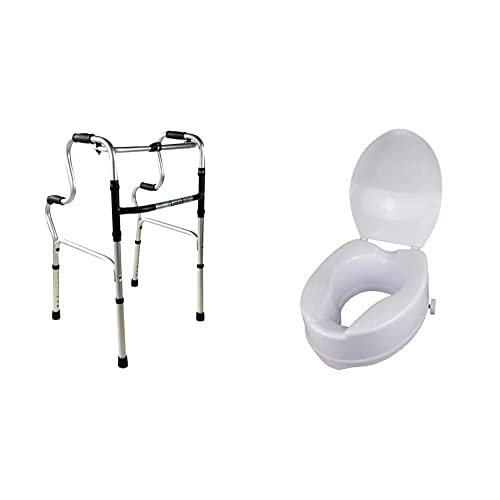 Mobiclinic, Andador para ancianos, Pórtico, Aluminio, Marca Española, Plegable, Conteras antideslizantes, Ligero & Elevador WC para adulto con tapa, 14 cm, Titá