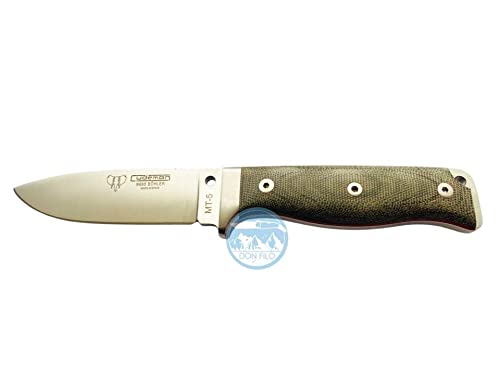 Cuchillo Cudeman 120-F MT-5 LIMITADO hoja de acero inoxidable Böhler N-695 de 11 cm empuñadura de micarta canvas verde de 11,5 cm funda de cuero + Portabotellas de regalo