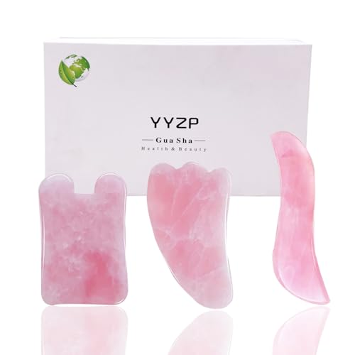 Piedra rosa de cuarzo Gua Sha para la piel 100% natural –3 piezas