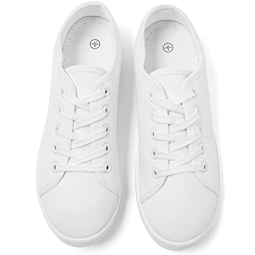 Image of Shupua Women's Casual Canvas Sneakers, White, Lace Up Flats