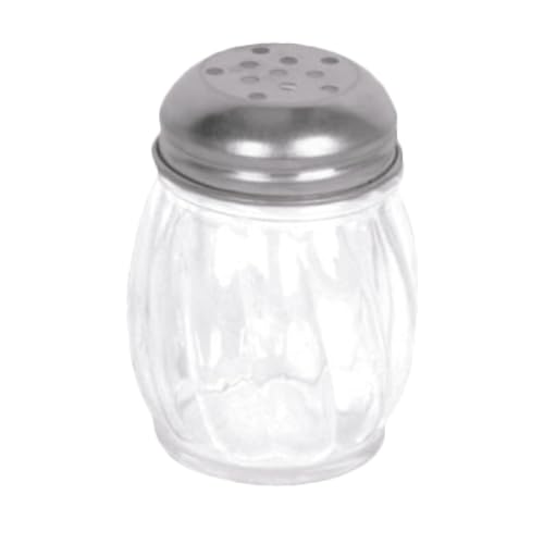 FSE GLTWCS006P Cheese Shaker, 6 oz. Capacity, Swirled Glass Base, Stainless Steel Perforated top. Without Handle, Clear, Pack of 12
