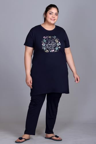 Image of In Love Women's Plus Size Graphic Printed Cotton Night Suit Set Short Sleeve