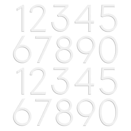 Leinuosen Juego de 2 números individuales de acrílico 3D para buzón de 7,6 cm, color blanco, 0-9, resistentes a la intemperie, números de buzón para exteriores, números de casa, adhesivos