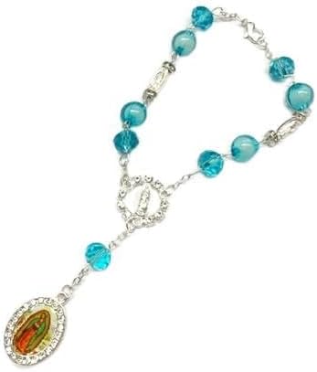12 piezas de rosario de oro rosa azul señora Guadalupe Virgen María encantos con cuentas rosario transparente plata católica crucifijo pulsera