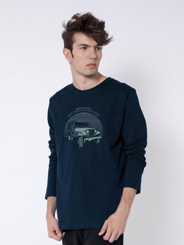Image of Bewakoof Men's Off Road Jeep Printed 100% Cotton T-Shirt - Regular Fit, Round Neck, Full Sleeves