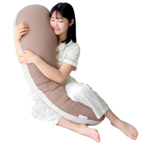 じぶんまくら みんまく ボディピロー ラージ L みんだき 抱き枕 横向き寝サポート 洗えるクッション 取り外し可能なカバー (ブラウン, ラージ)